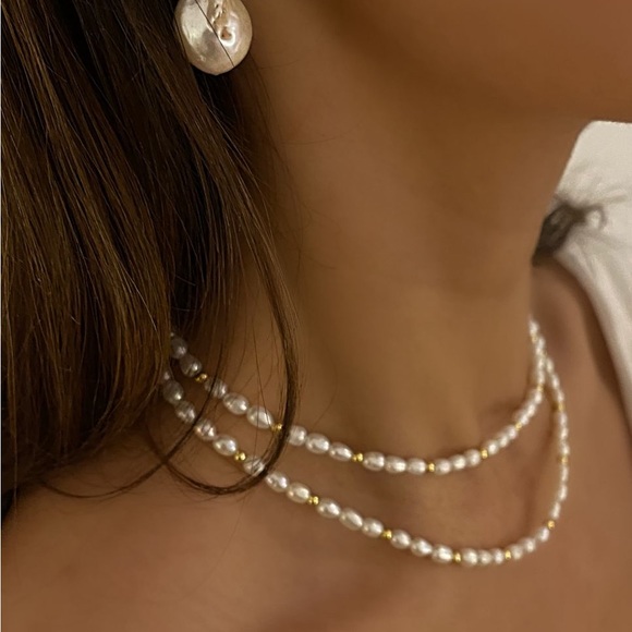 Natural river pearl earrings Gold 18k 925 plated silver or 925 silver upper grip - Picture 4 of 5